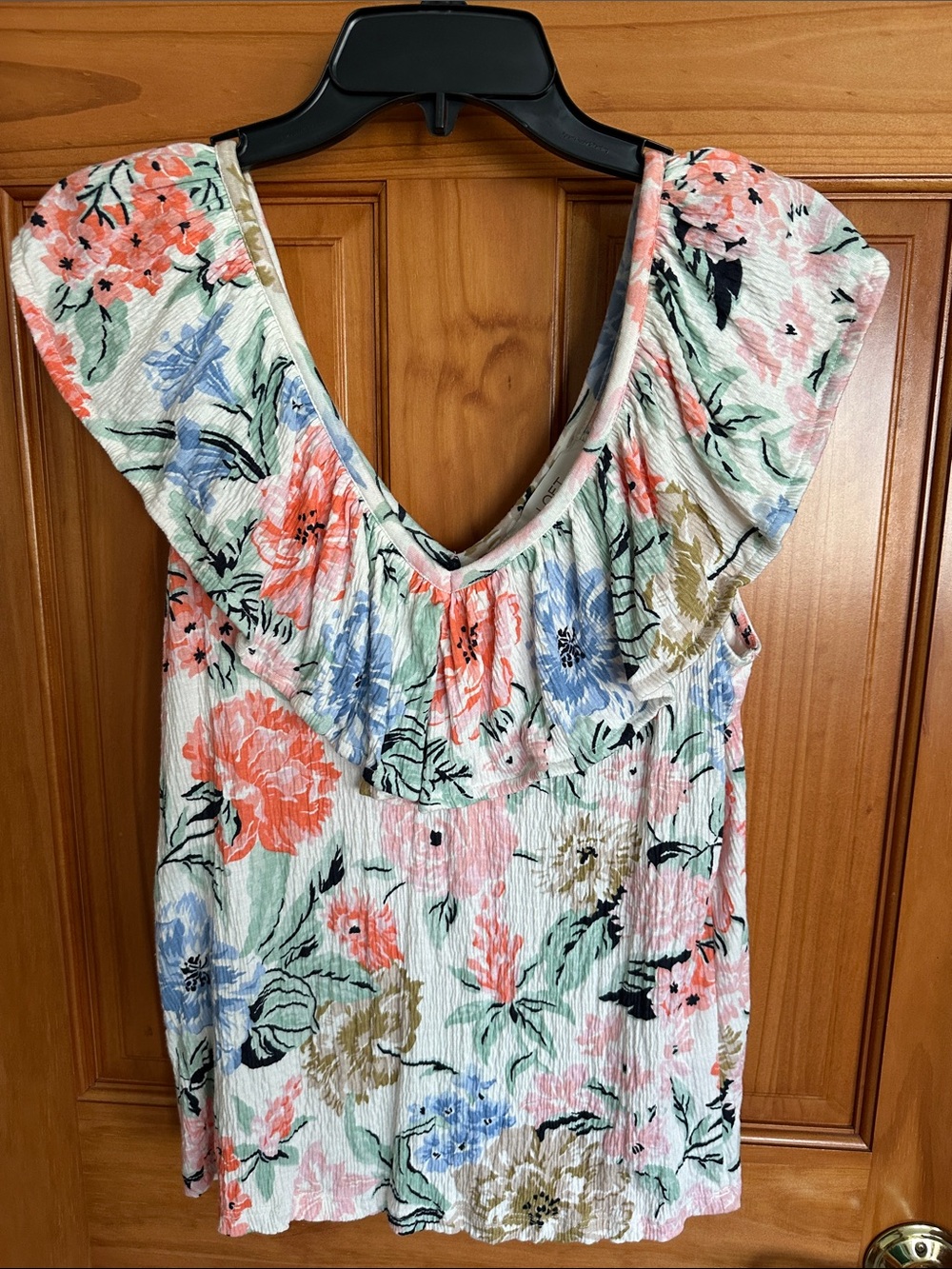 LOFT Floral Ruffle Tank Top in Coral, Blue, Green, Cream